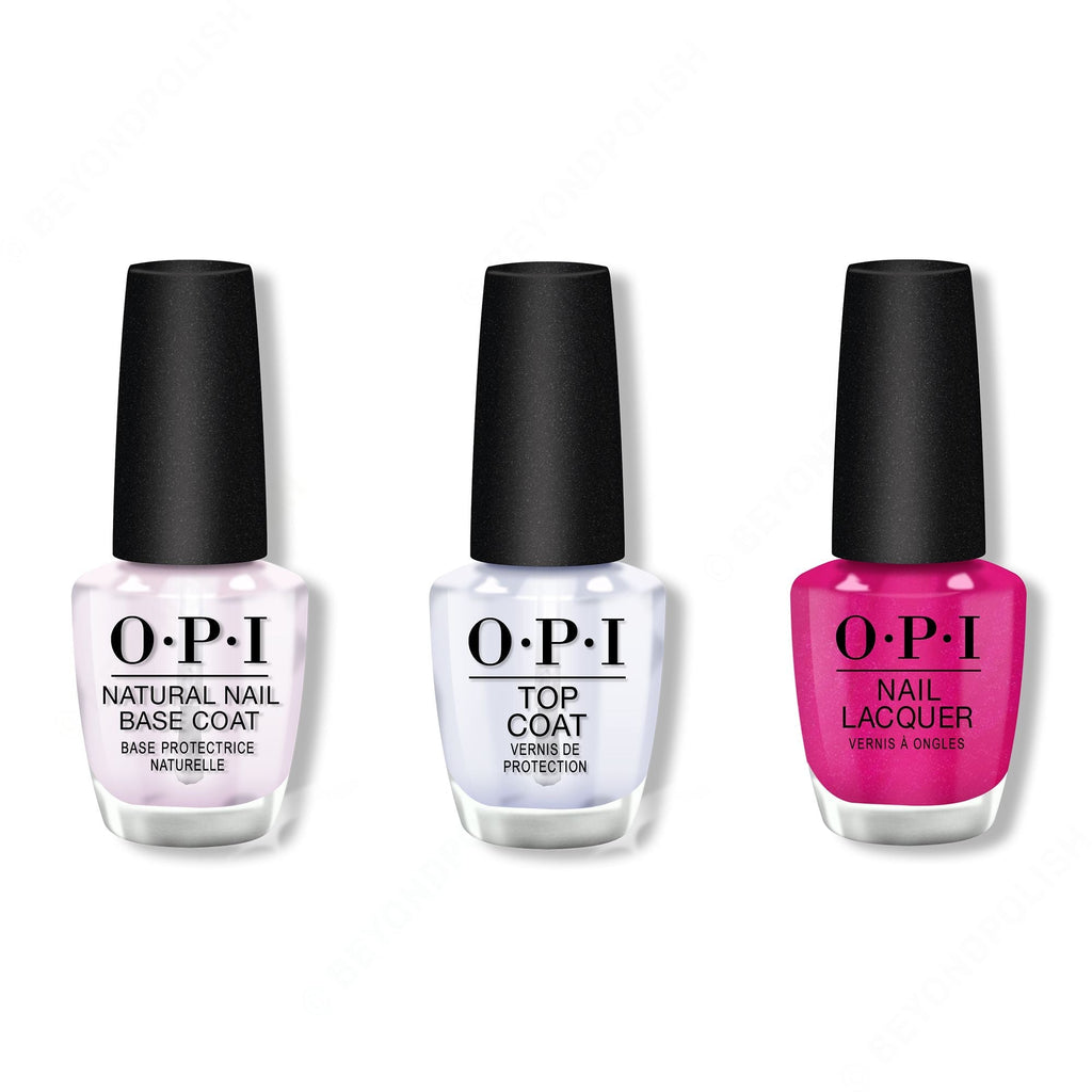OPI - Nail Lacquer Combo - Base, Top & La Paz-itively Hot 0.5 oz - Salon Quality