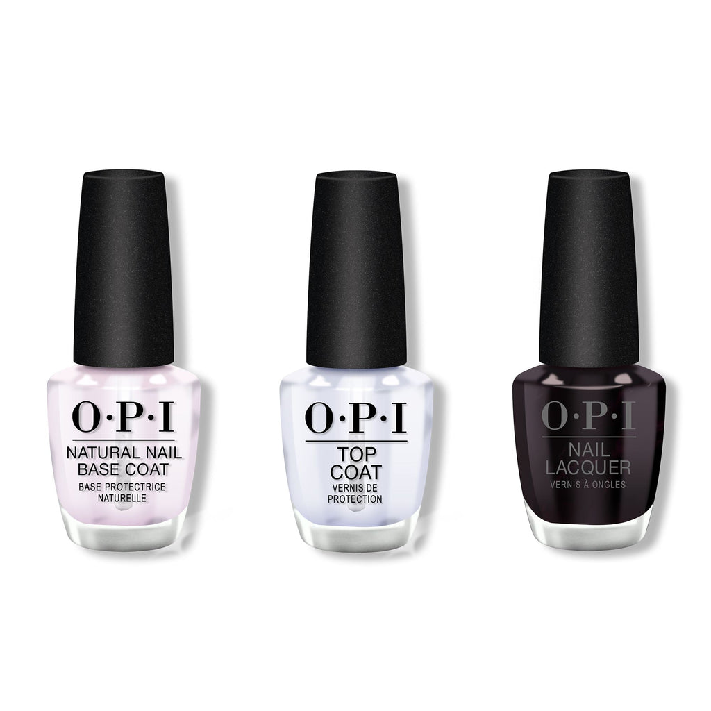 OPI - Nail Lacquer Combo - Base, Top & Lincoln Park After Dark 0.5 oz - Salon Quality