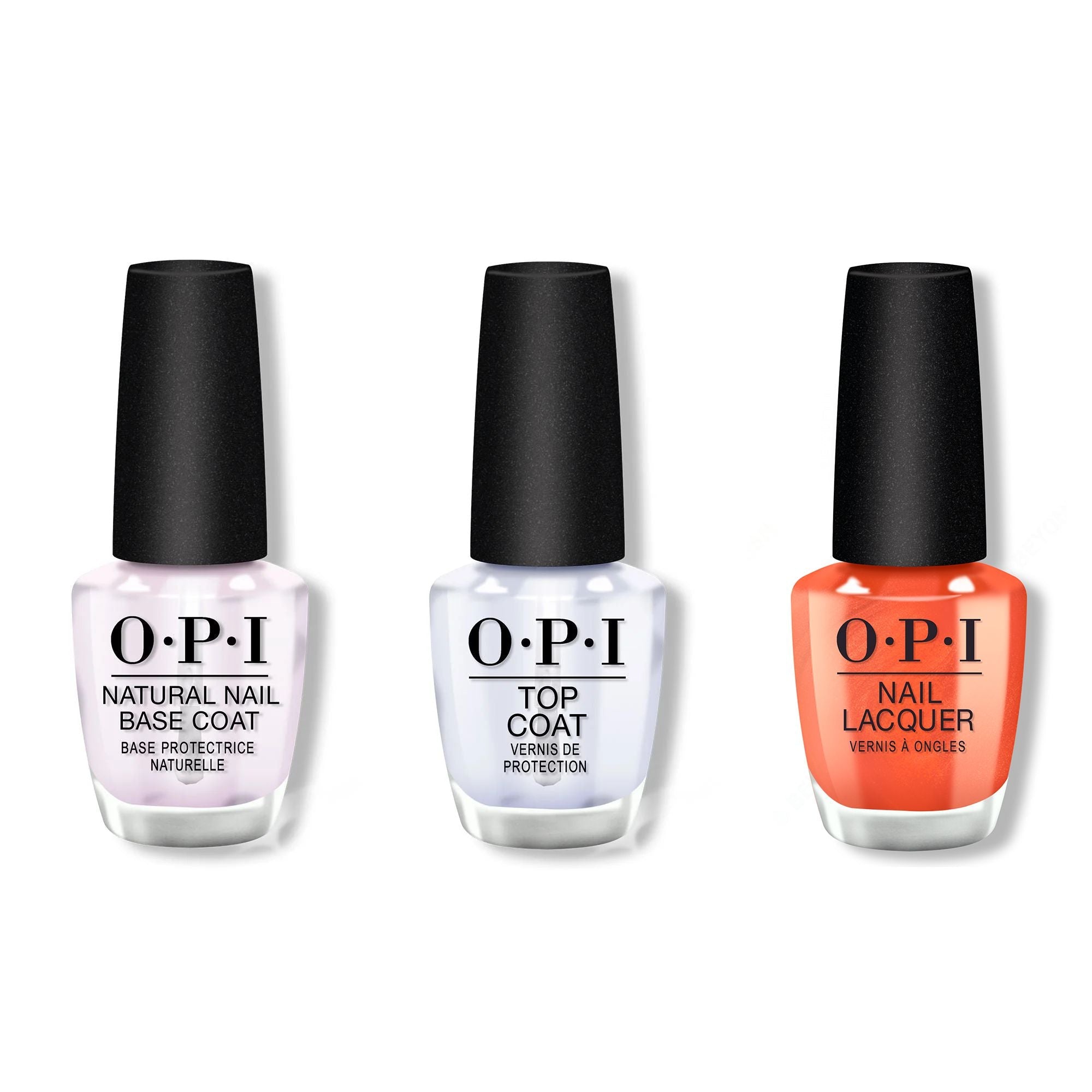 OPI - Nail Lacquer Combo - Base, Top & Liquid Fire - Salon Quality