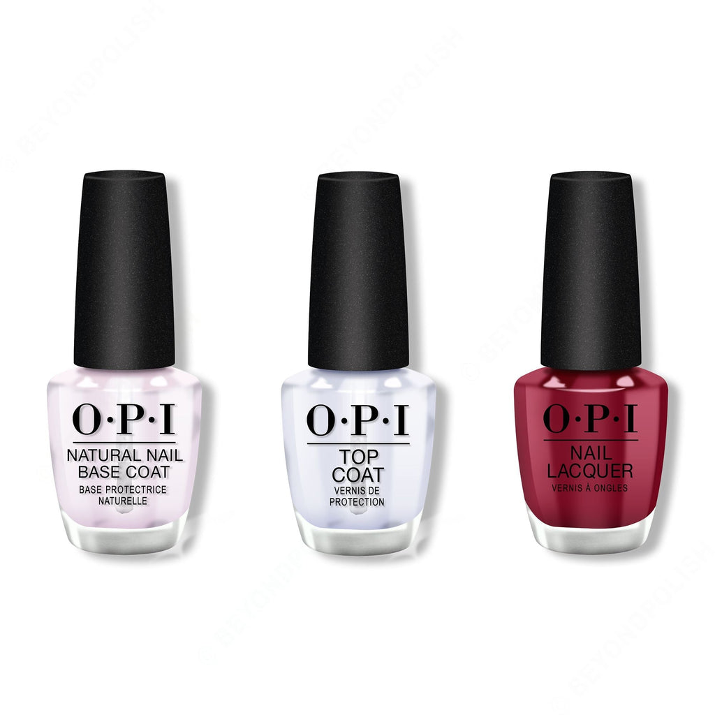 OPI - Nail Lacquer Combo - Base, Top & Miami Beet 0.5 oz - Salon Quality
