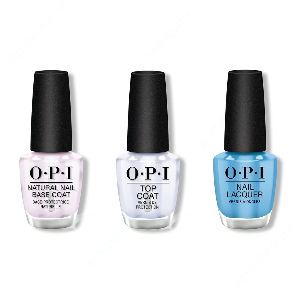OPI - Nail Lacquer Combo - Base, Top & No Room for the Blues 0.5 oz - Salon Quality