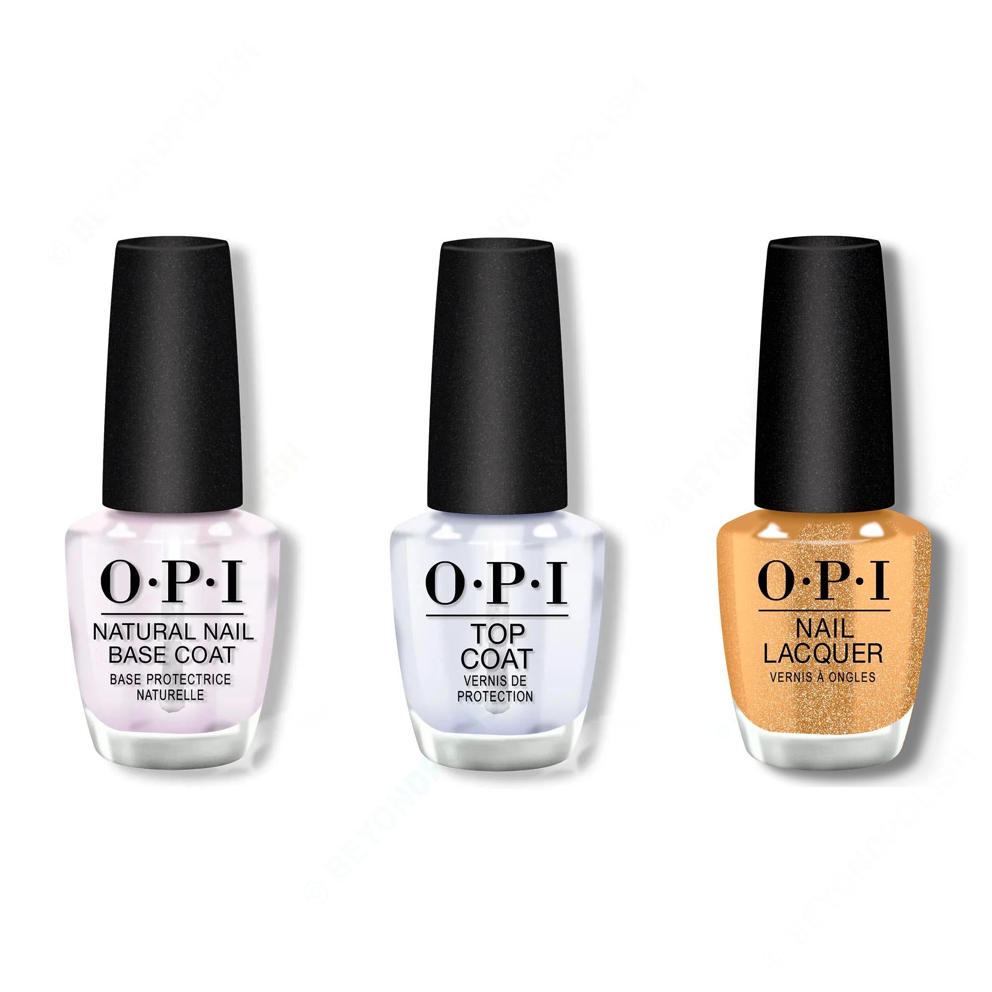 OPI - Nail Lacquer Combo - Base, Top & Nougat by Nature - Salon Quality