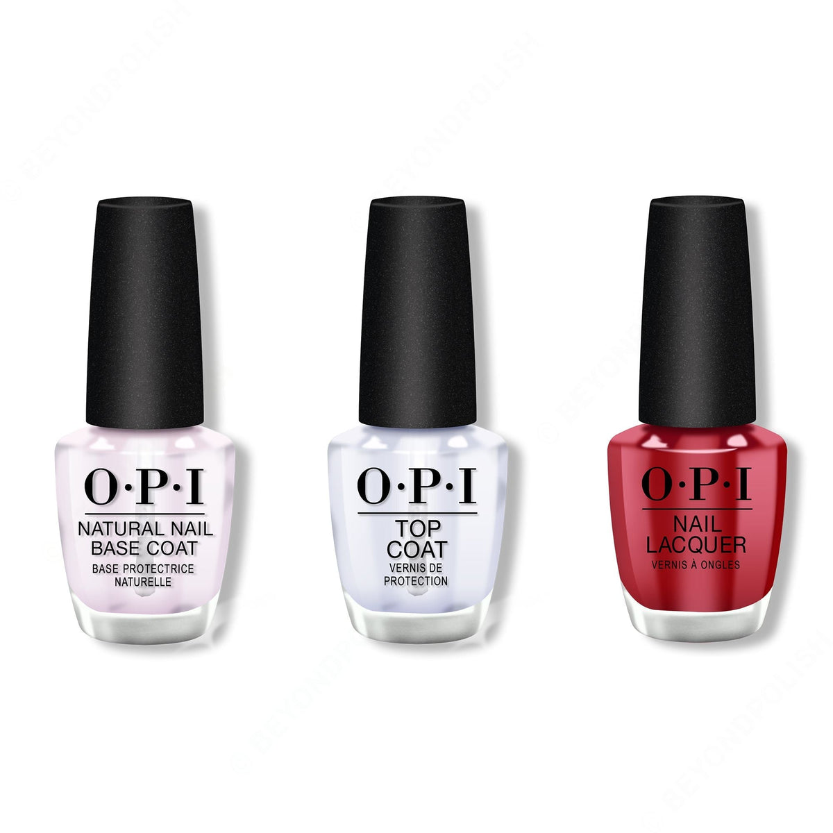 OPI - Nail Lacquer Combo - Base, Top & OPI Red 0.5 oz - Salon Quality