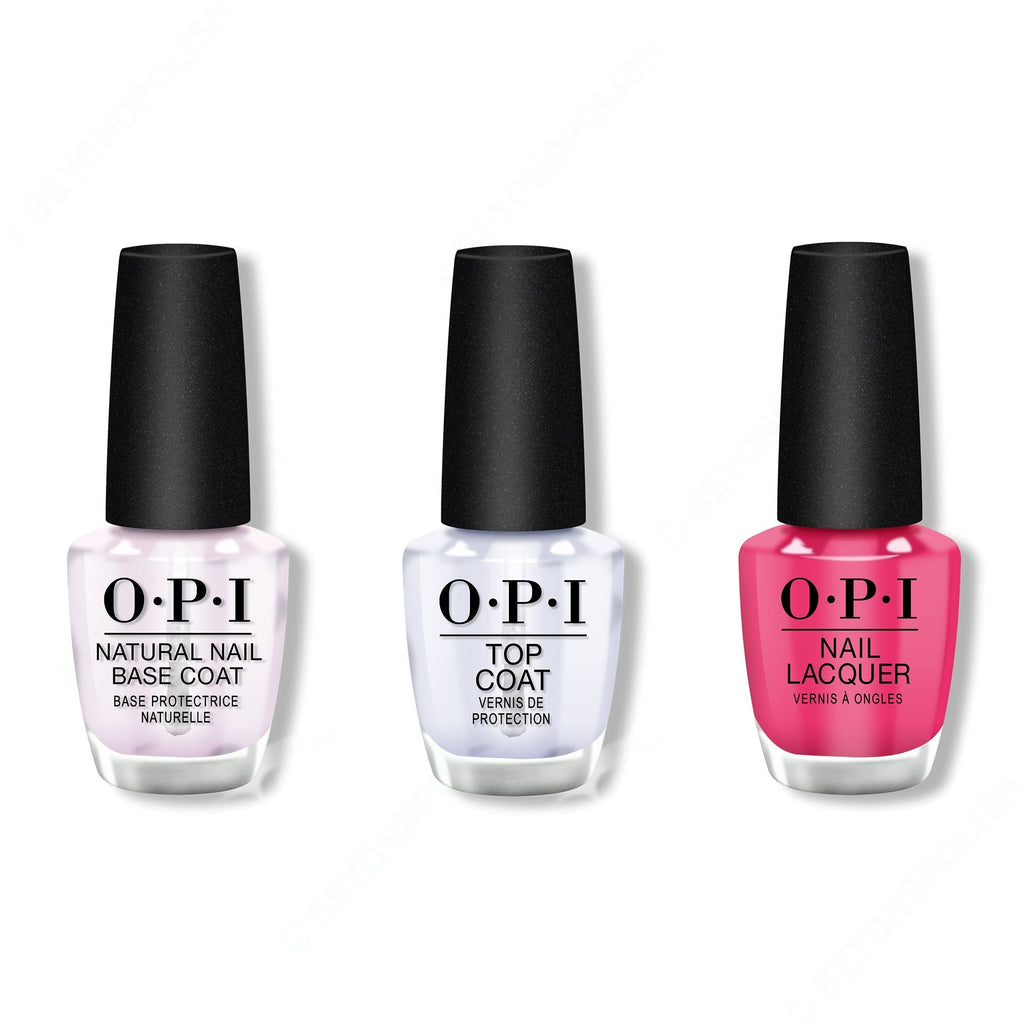 OPI - Nail Lacquer Combo - Base, Top & Pink Flamenco 0.5 oz - Salon Quality