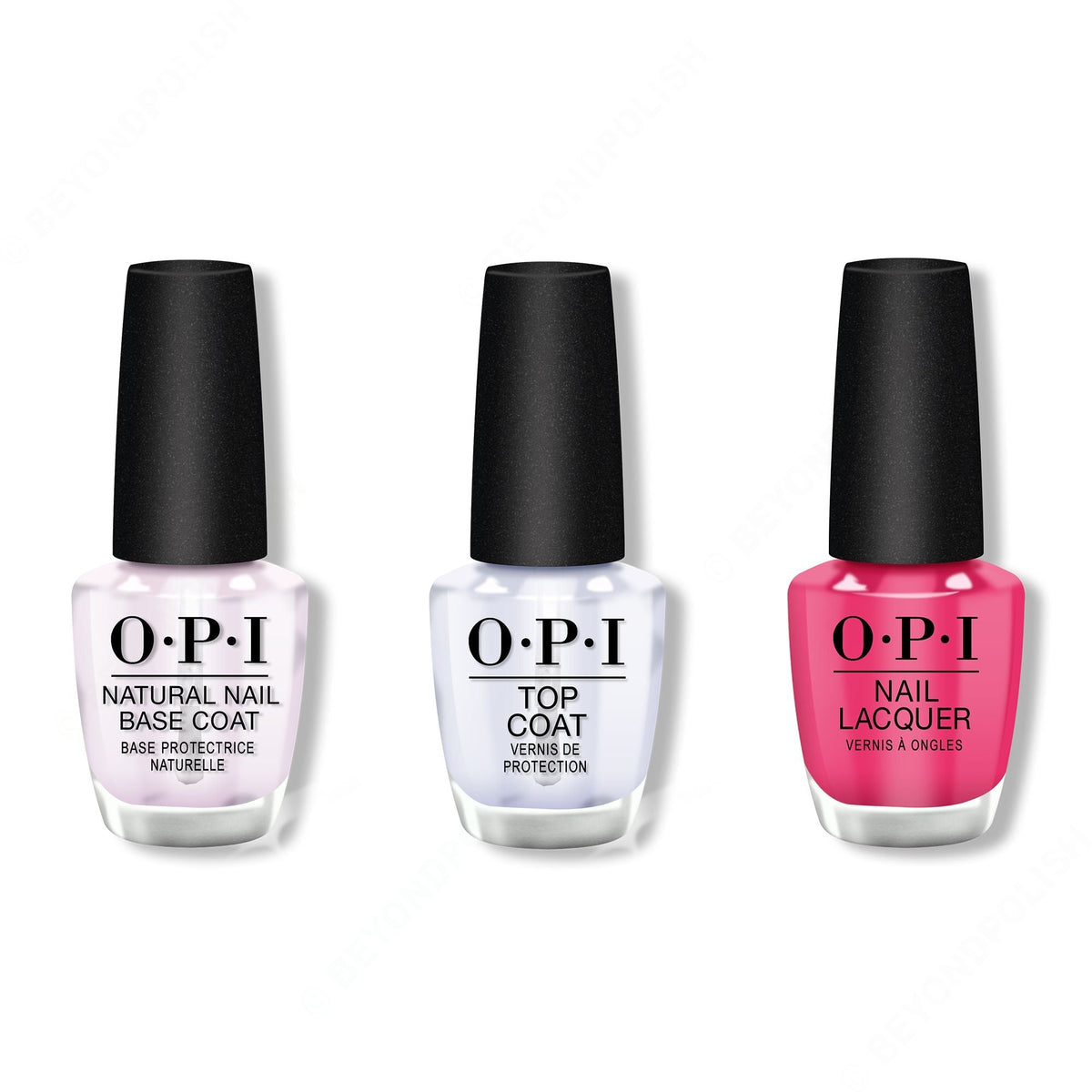 OPI - Nail Lacquer Combo - Base, Top & Pink Flamenco 0.5 oz - Salon Quality