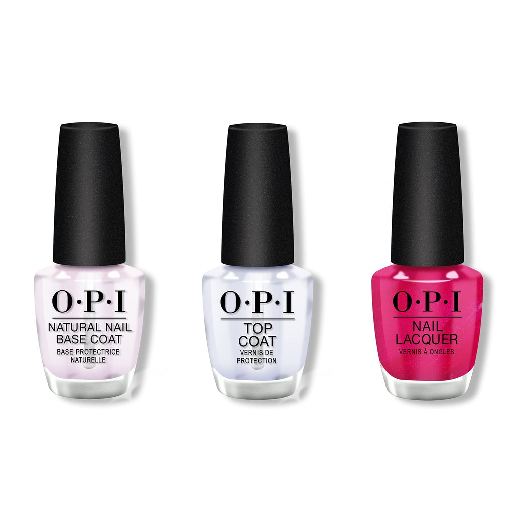 OPI - Nail Lacquer Combo - Base, Top & Pompeii Purple 0.5 oz - Salon Quality