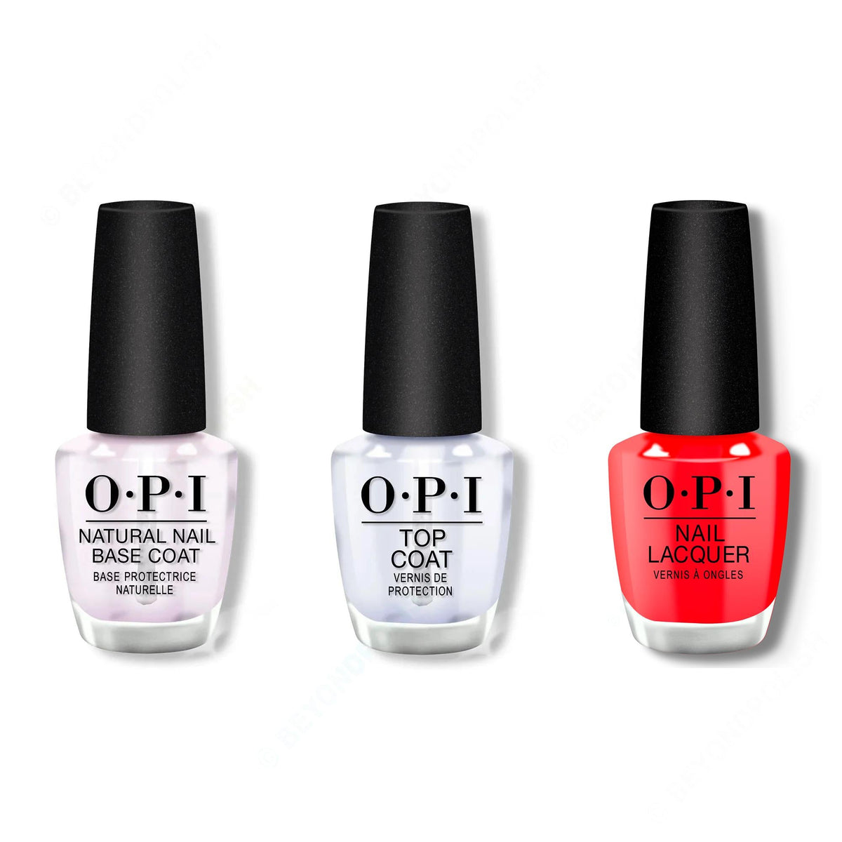 OPI - Nail Lacquer Combo - Base, Top & Red Velvet Vixen - Salon Quality