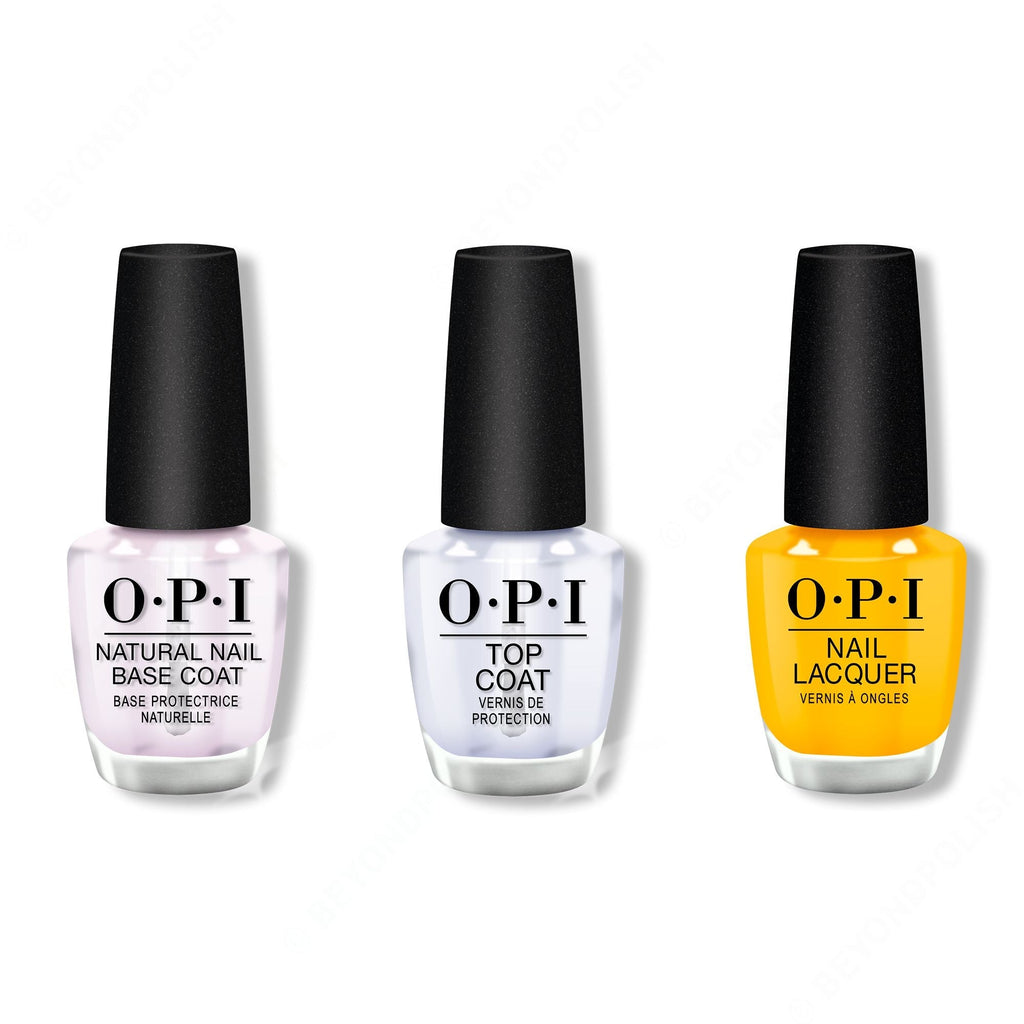 OPI - Nail Lacquer Combo - Base, Top & Sun, Sea, and Sand in My Pants 0.5 oz - Salon Quality