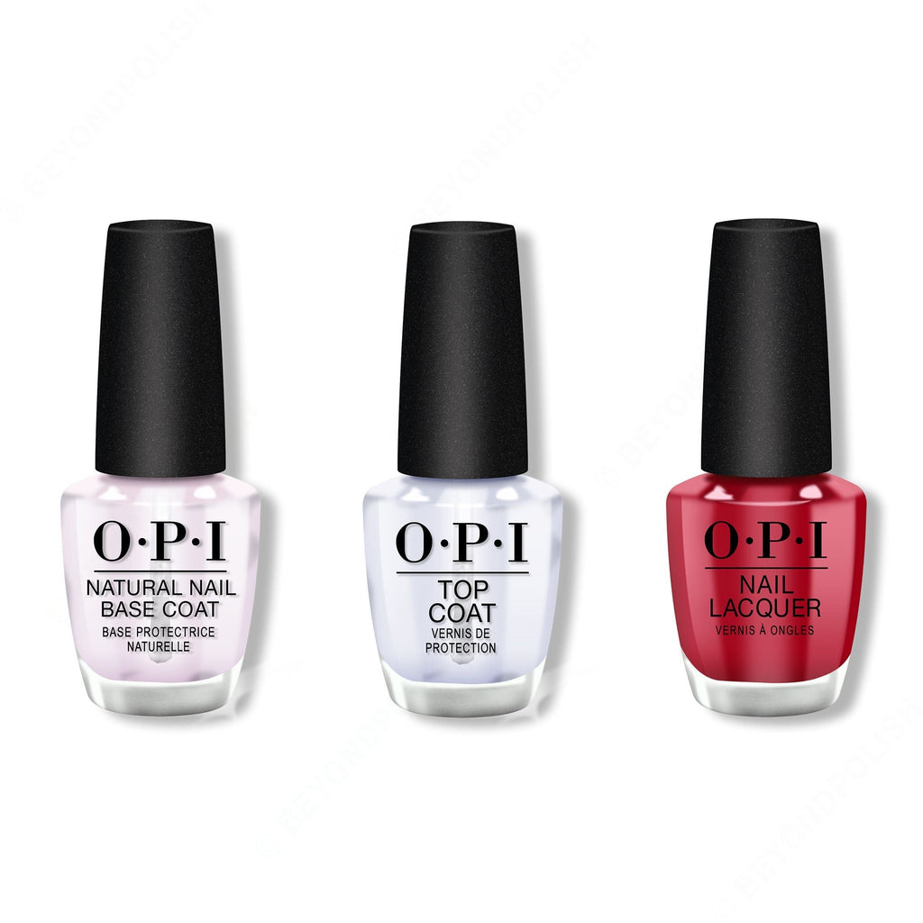 OPI - Nail Lacquer Combo - Base, Top & The Thrill of Brazil 0.5 oz - Salon Quality